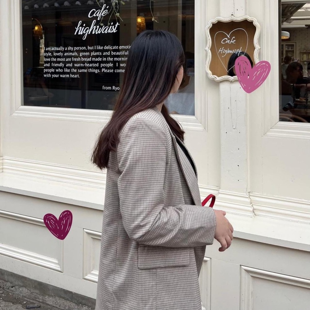 h&m cream brown plaid blazer coat (only worn twice)